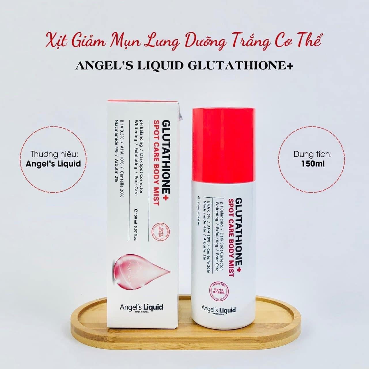 Xịt Giảm Mụn Lưng Dưỡng Trắng Cơ Thể ANGEL’S LIQUID Glutathione 150 ml