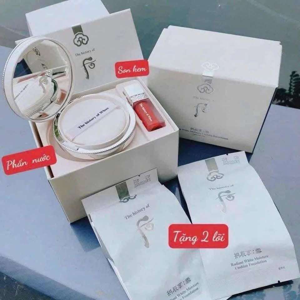 Set Phấn Nước WHOO Trắng Phiên 2 Lõ Tặng Kèm Son Tone 21