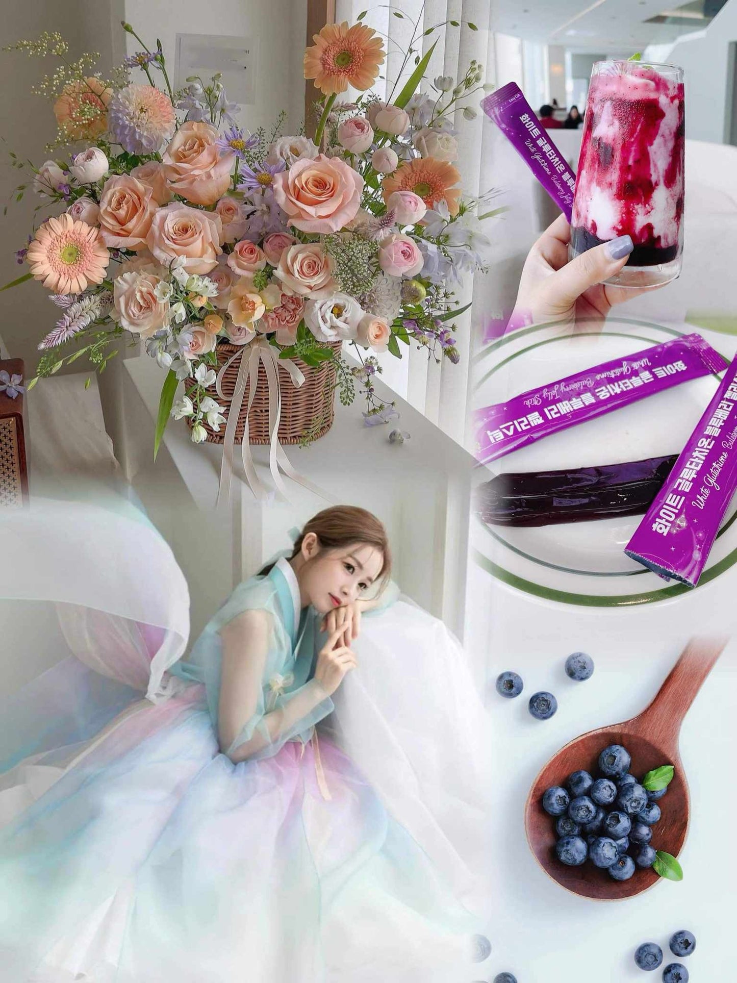 𝗧𝗵𝗮̣𝗰𝗵 Blueberry 𝗖𝗼𝗹𝗹𝗮𝗴𝗲𝗻 𝗧𝗿𝗮̆́𝗻𝗴 Da Glutathione 30 gói
