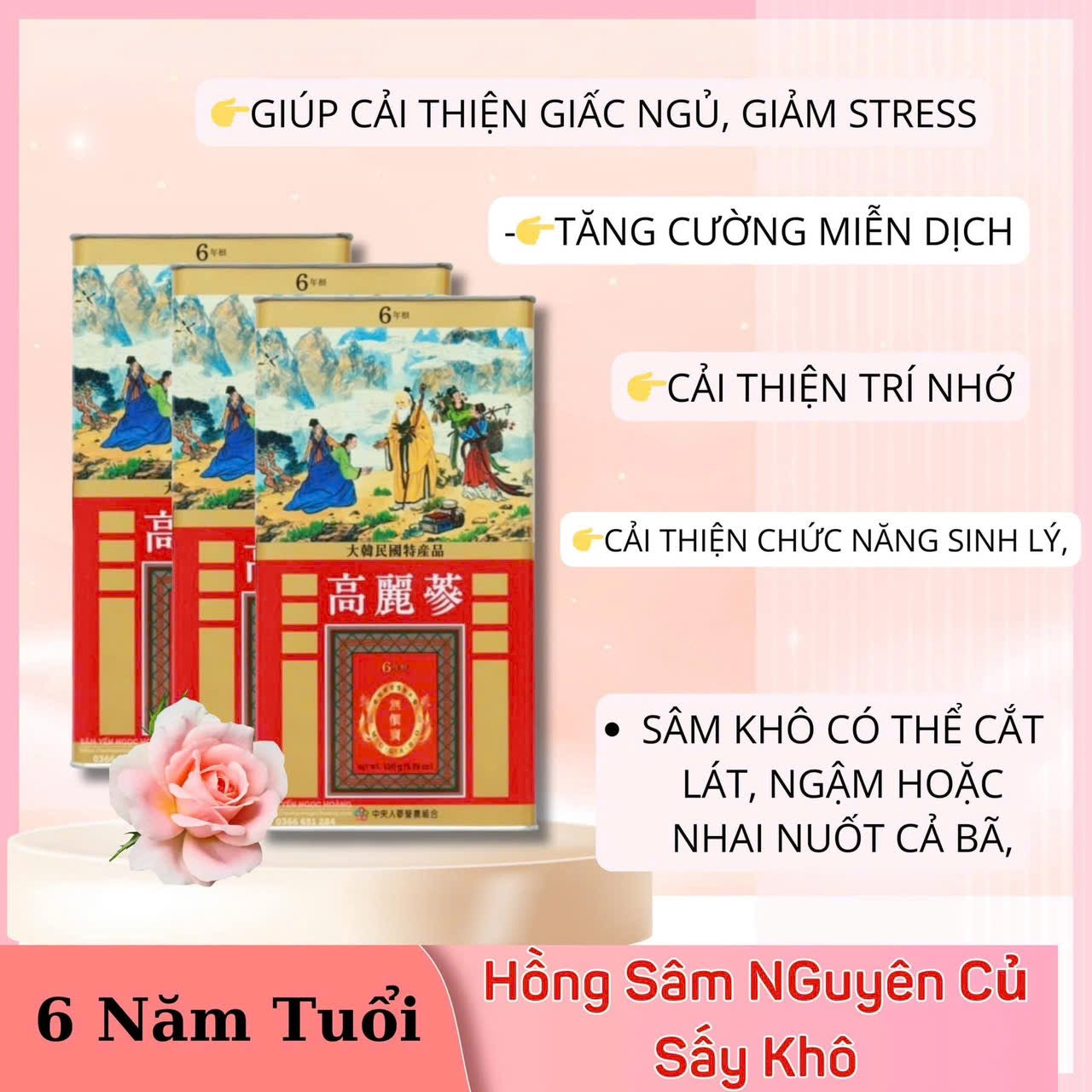Sâm Khô Hộp Thiếc Nguyên Củ Hàn Quốc 300g (11-20 củ)