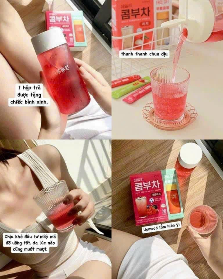 Trà Kombucha lên men vị trái cây Hàn Quốc , Tặng bình pha  20 gói nhỏ