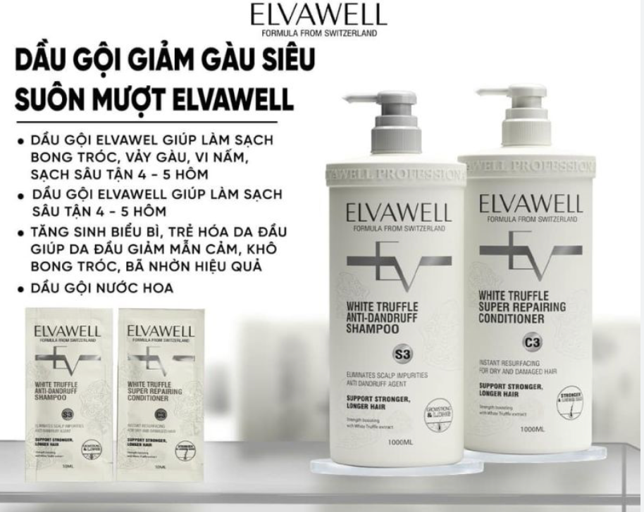 Dầu gội xả giảm gàu siêu suôn mượt Elwawell.